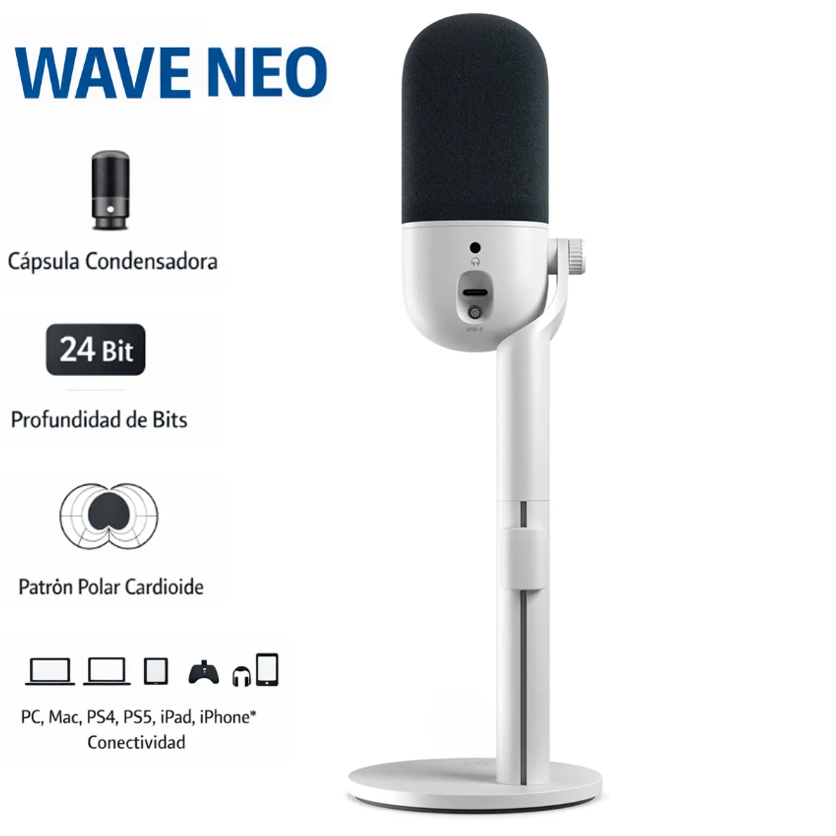 wave-neo.png Micrófono Elgato Wave Neo Condensador Usb Pc Mac Ps5 Blanco - Imagen 1
